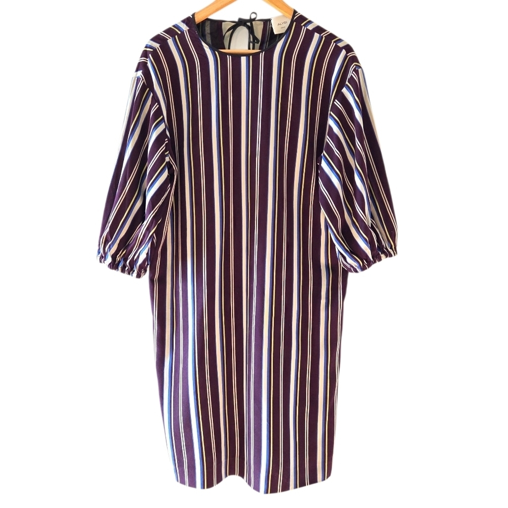Alysi Creme Bohemian Casual Striped Midi Women's Dress Size 8